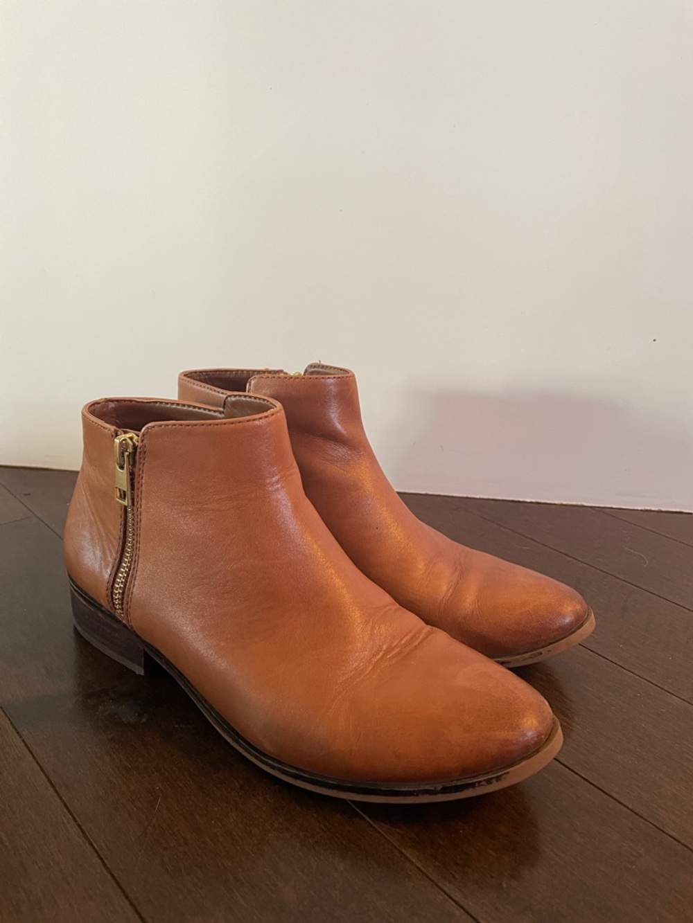 Aldo Cognac Brown Leather Side-Zip Ankle Booties